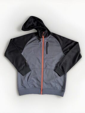 FoxTech Riding Moto Bonded Thermal Full Zip Hoodie Black Grey Orange Jacket L